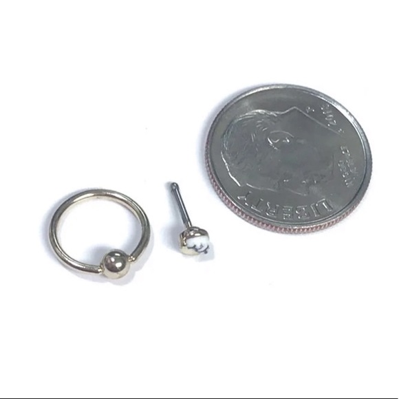 Silver Tone Marbled Stud & Hoop Nose Ring Set - Picture 5 of 5